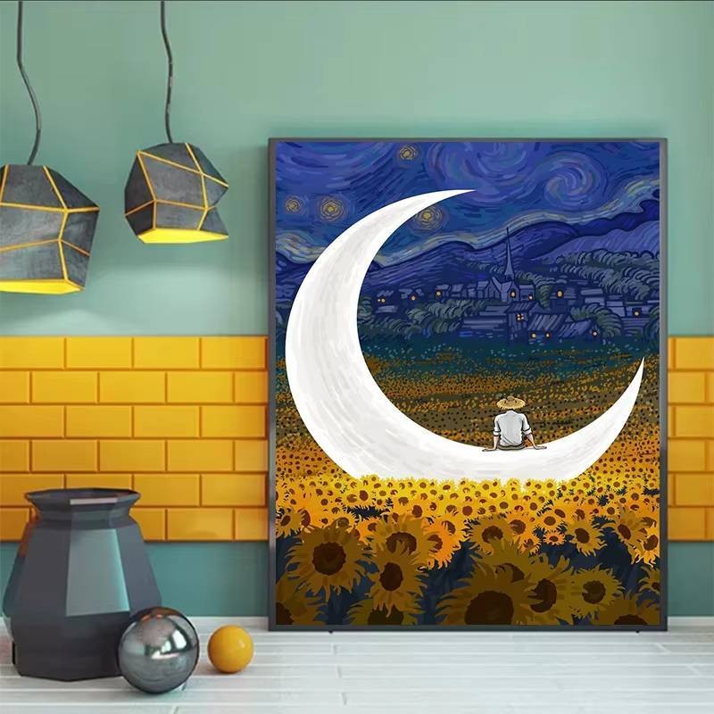 Tranh Vải Van Gogh Hoa Hướng Dương Ngôi Sao Hoạt Hình Trừu Tượng Trang Trí Nhà Hiện Đại