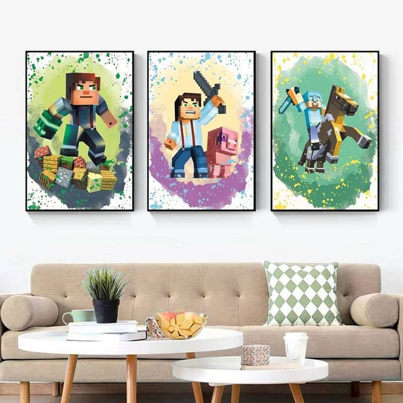 Phổ Biến Trò Chơi Phổ Biến Hoạt Hình Poster M - Minecraft Nhân Vật Pixel Nghệ Thuật In Phòng Trẻ Em Trang Trí Tường Trò Chơi Không Gian Tranh Canvas