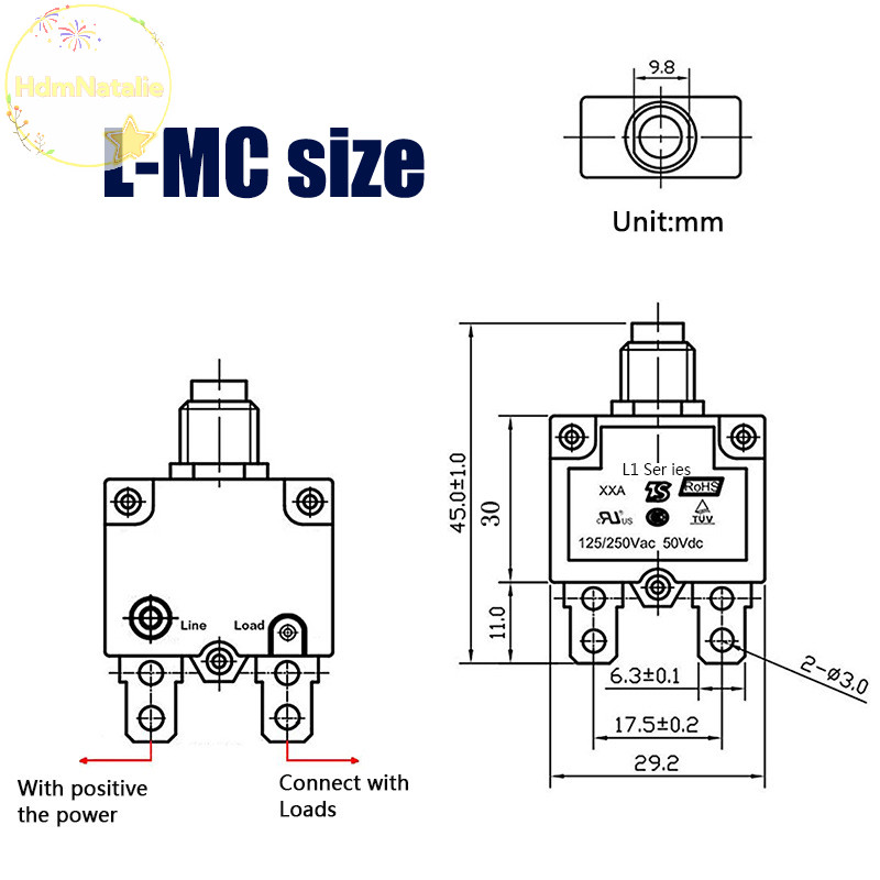 HdmNatalie 20A 25A 30A 40A Bộ ngắt mạch Quá tải Bảo vệ quá dòng L-MC Series Cầu chì DIY Phụ kiện điện tử VN