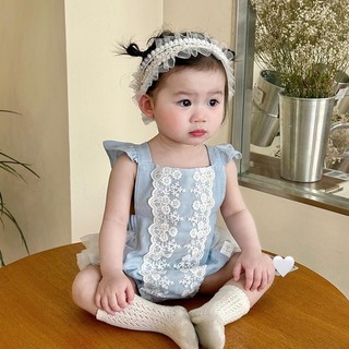 Bé Nguyên Chất Cotton Siêu Phương Tây Phong Cách Mùa Hè Nữ Ren Jumpsuit Full Tháng Trăm Ngày Mùa Hè Áo Liền Quần Cho Bé Sơ Sinh Quần Áo 7.7