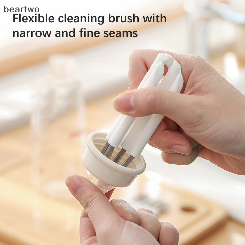 < Beartwo > al Cup Brush Cover Crevice Dụng cụ làm sạch tiện ích cho bàn chải làm sạch gia đình có tay cầm cong đẹp