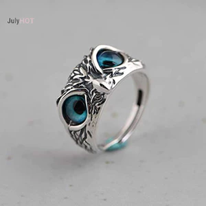 Julyhot Vintage Động Vật Mở Có Thể Điều Chỉnh Đôi Mắt Xanh Cú Nhẫn Nam Nữ Trang Sức Dự Tiệc Quà Tặng Massivedeals