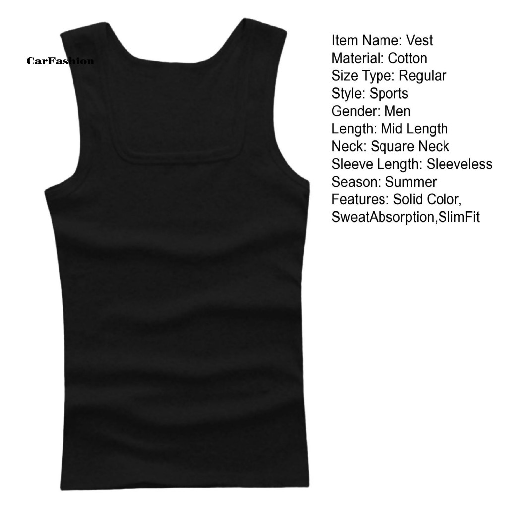 < Carfashion > Áo Vest Thể Hình Không Tay Nam Cổ Vuông Tank Top Nam Slim Fit Thoáng Khí Áo Vest Thể Thao Cho Chạy Bộ Tập Gym Mềm Hấp Thụ Mồ Hôi Áo Lót Đông Nam Asi