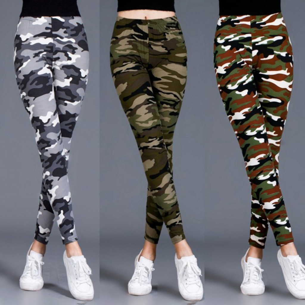 Codstore _ livecity Nữ Ngụy Trang In Kích Thước Lớn Eo Cao Co Giãn Quần Legging Mỏng Thứ Chín