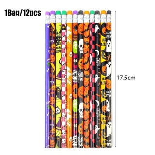 SEYAWSON 12 Chiếc Bút Chì Gỗ, Văn Phòng Phẩm Quà Tặng Sáng Tạo Halloween Viết Bút Chì, Đầu Lâu Goost Với Tẩy Bút Học Sinh