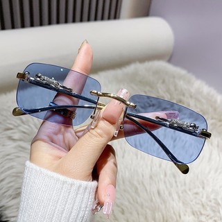 Kính râm vuông không khung Nhiều màu sắc Nam Nữ Retro Da Báo Head Kính râm kim loại