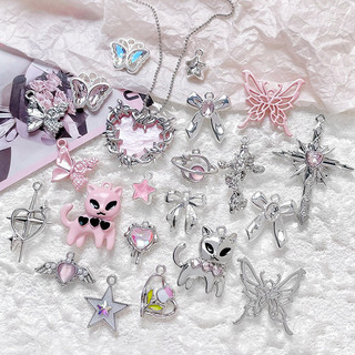 Pink Sweetheart Butterfly Love Cross Mặt Dây chuyền mèo diy Vòng tay thủ công Phụ kiện đính cườm