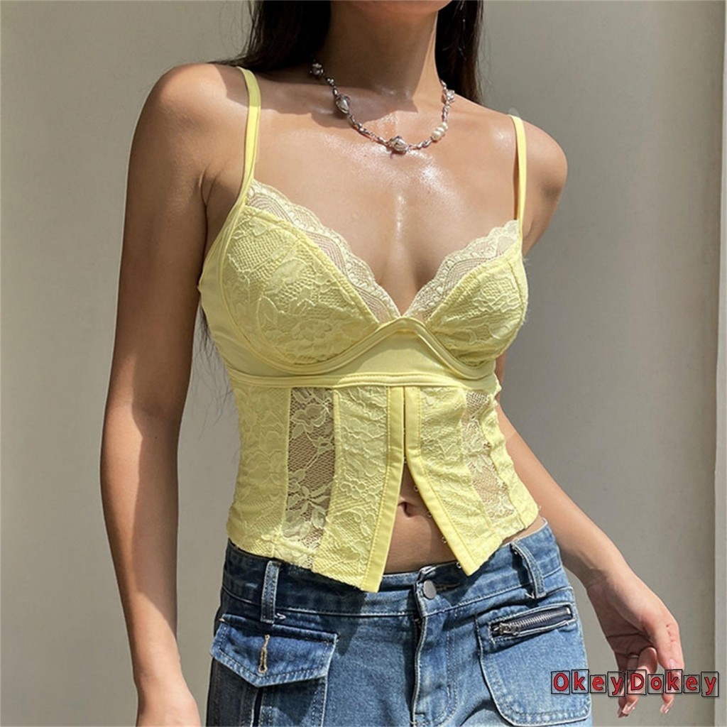 Okdk-nữ Ren Spaghetti Dây Đeo Không Tay Lưng Camisoles