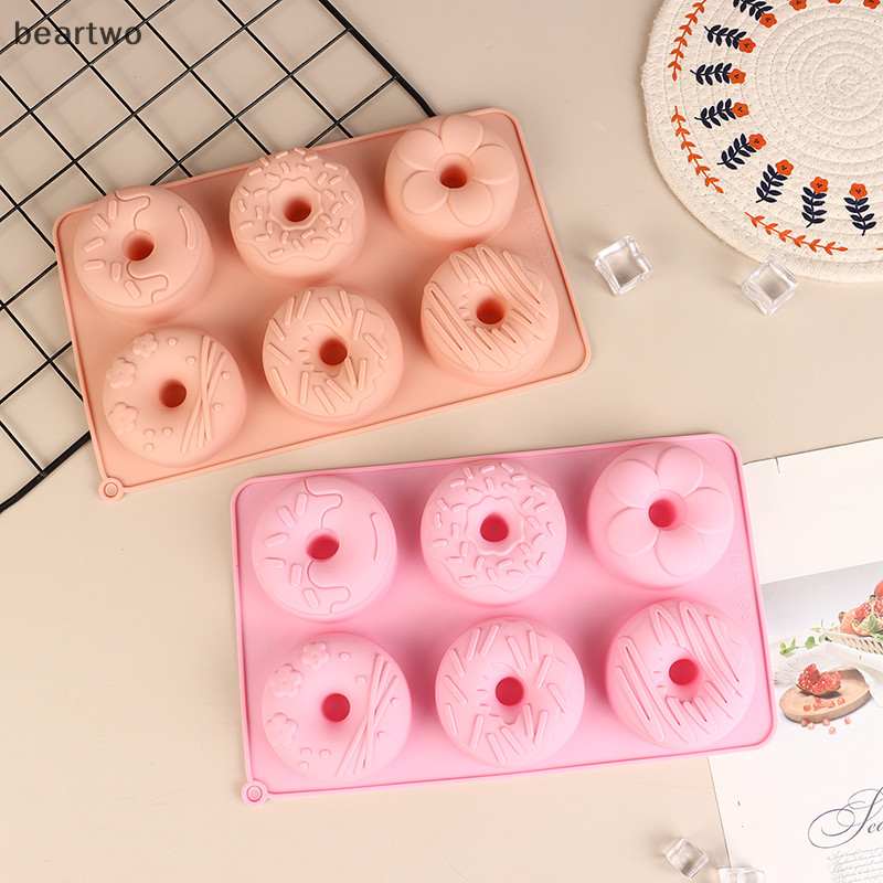 < Beartwo > Khuôn Bánh rán silicon 6 khoang Khuôn sô cô la Bánh ngọt Bánh mì Khuôn làm bánh tráng miệng chống dính DIY Khay nướng bánh Donut Dụng cụ làm đẹp