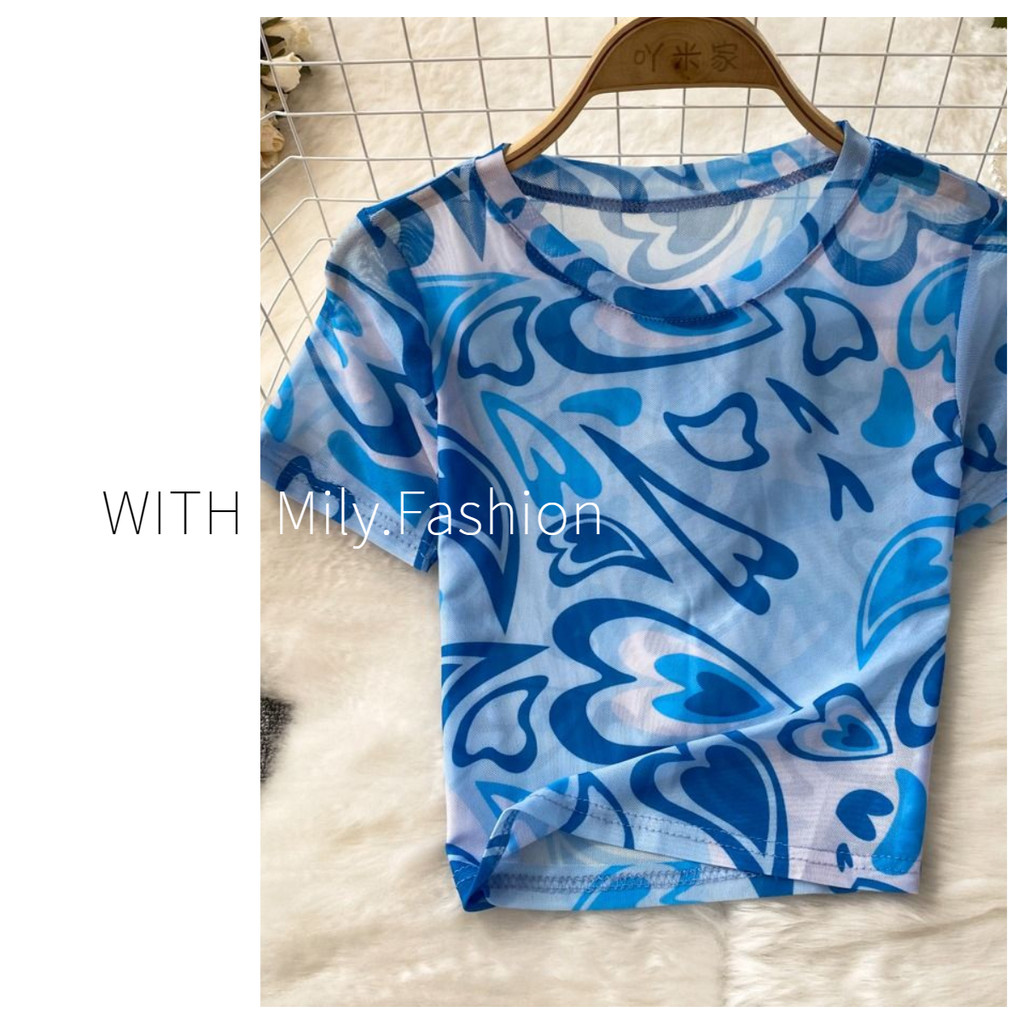 Milyfashion Ngụy Trang Gạc Mờ Cổ Tròn Chui Đầu Slim-fit Ôm Hơn Nhìn