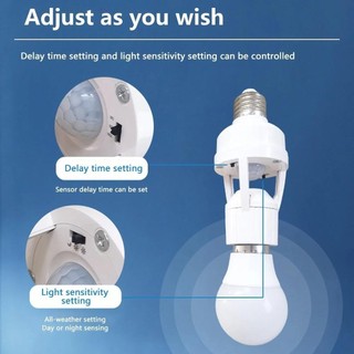 360 Độ PIR Cảm Biến Chuyển Động Cảm Ứng Con Người LED Đèn Ngủ Ổ Cắm Đế E27 AC 85V-265V Thời Gian Trễ Có Thể Điều Chỉnh Công Tắc