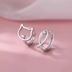 S925 Bạc Cá Mèo Khóa Tai Đơn Giản Thời Trang Bông Tai Nữ Món Quà Trang Sức