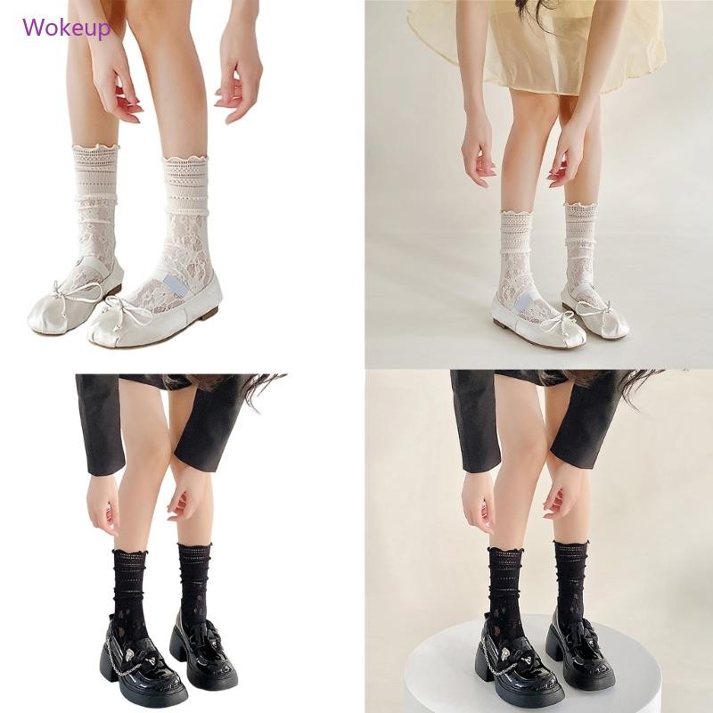 Woke Nữ Sheer Đến Mắt Cá Chân Tất Ngọt Ruffle Frilly Crew Tất Ngọt Ngào Sinh Viên Bé Gái Tất