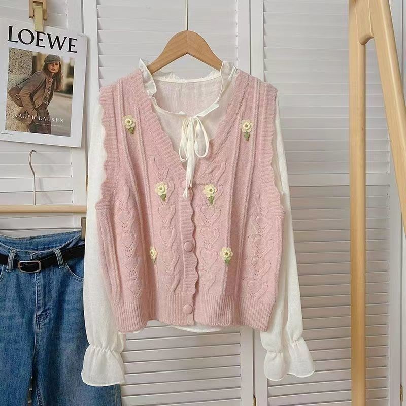 Áo Vest Nữ Thêu Hoa Dệt Kim Mới Rời Phong Cách Phương Tây Không Tay Xu Hướng