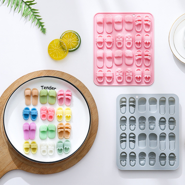Khuôn silicon hình dép 24 khoang, khuôn đường chai sáp sô cô la, khuôn trang trí bánh, lưới đá DIY