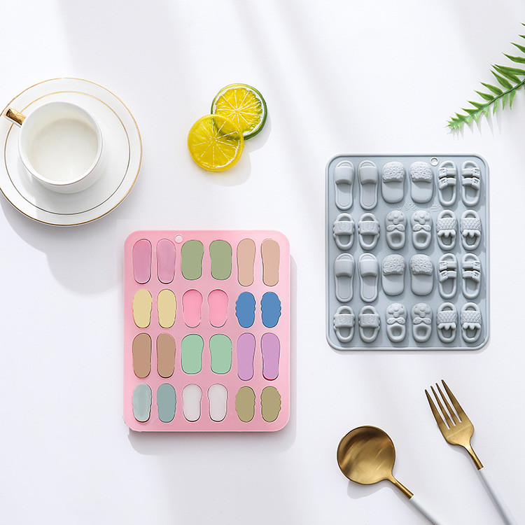 Khuôn silicon hình dép 24 khoang, khuôn đường chai sáp sô cô la, khuôn trang trí bánh, lưới đá DIY