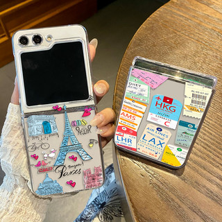 Retro Họa Tiết Nhãn Trong Suốt Vỏ Điện Thoại Cho Samsung Galaxy Z Flip 6 Flip 5 Flip 4 Flip 3 5G Cứng PC Gấp Dành Cho Samsung Z Flip6 Flip5 Flip4 Flip3