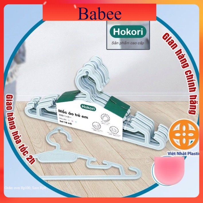Set 10 móc treo quần áo trẻ em Hokori cao cấp (2830) nhựa Việt Nhật -Mắc nhũ treo quần áo, móc phơi đồ  -Buôn rẻ 01461 B