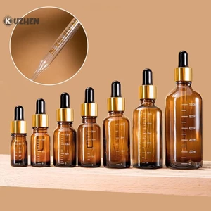 Kuzhen 5ml-100ml Chai nhỏ giọt có quy mô Thuốc thử Giọt mắt Kính màu hổ phách Chai pipet lỏng Chai có thể đổ lại Du lịch HOT