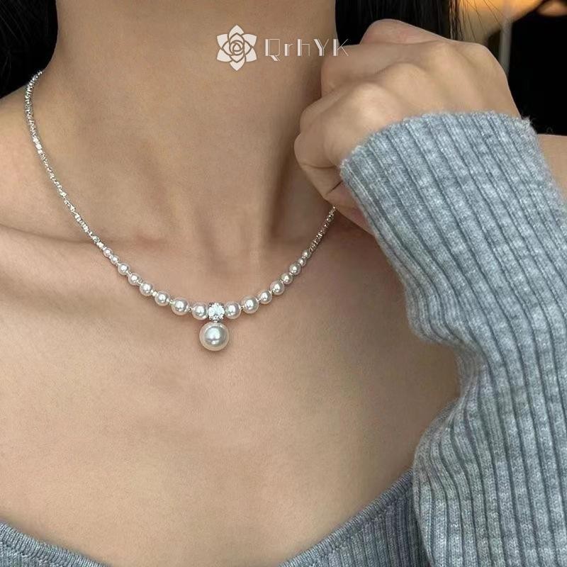 Qrhyk Ngọt Ngào Không Đều Tối Giản Tính Khí Ngọc Trai Cổ Dây Xích sel Choker Dây Chuyền Nữ Kỷ Niệm Hợp Thời Trang Trang Trang Sức Quà Tặng Mới