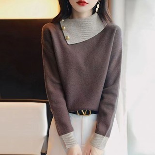 Mới Thu Đông Dệt Kim Áo Len Nữ Ve Áo Màu Sắc Phù Hợp Với Phiên Bản Hàn Quốc Rời Mỏng Top Phong Cách Lười Chui Đầu Đáy