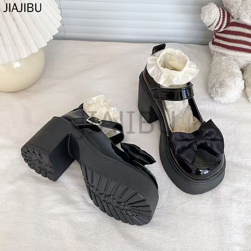 Size 34-44 Giày Nữ Cỡ Lớn 43 Giày Da Gót Dày Chống Trượt Phong Cách Anh Quốc 42 Giày Lolita Mũi Tròn Chống Trượt Korean Fashion Platform Mary Jane Shoes Giày Đi Học Cao Gót Màu Đen JK Nhật Bản Đồng Phục Nơ Cosplay Công Chúa Giày Heart Buckle Doll Shoes