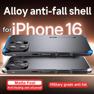 [Vỏ nguyên tố] Khung kim loại PC Ốp lưng cho iPhone 15 16 Pro Max Dải nhôm chống va chạm Silica gel Mặt sau Vỏ điện thoại