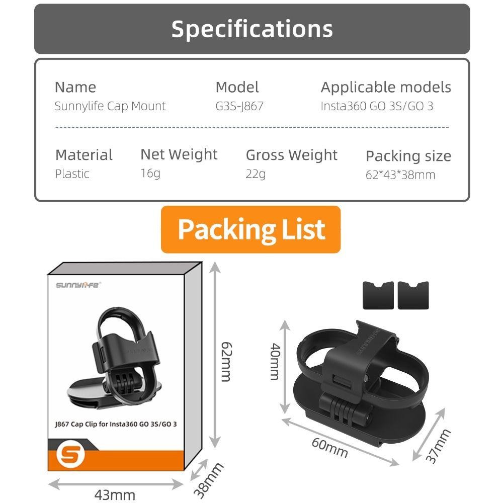 Mũ YRBWD Dễ Dàng Kẹp Gắn, Phụ Kiện Camera Hành Động Kẹp Mũ, Xoay 360 Bền Đẹp Khung Phát Hành Nhanh Cố Định Giá Đỡ Cho Insta360 GO 3 / GO 3S