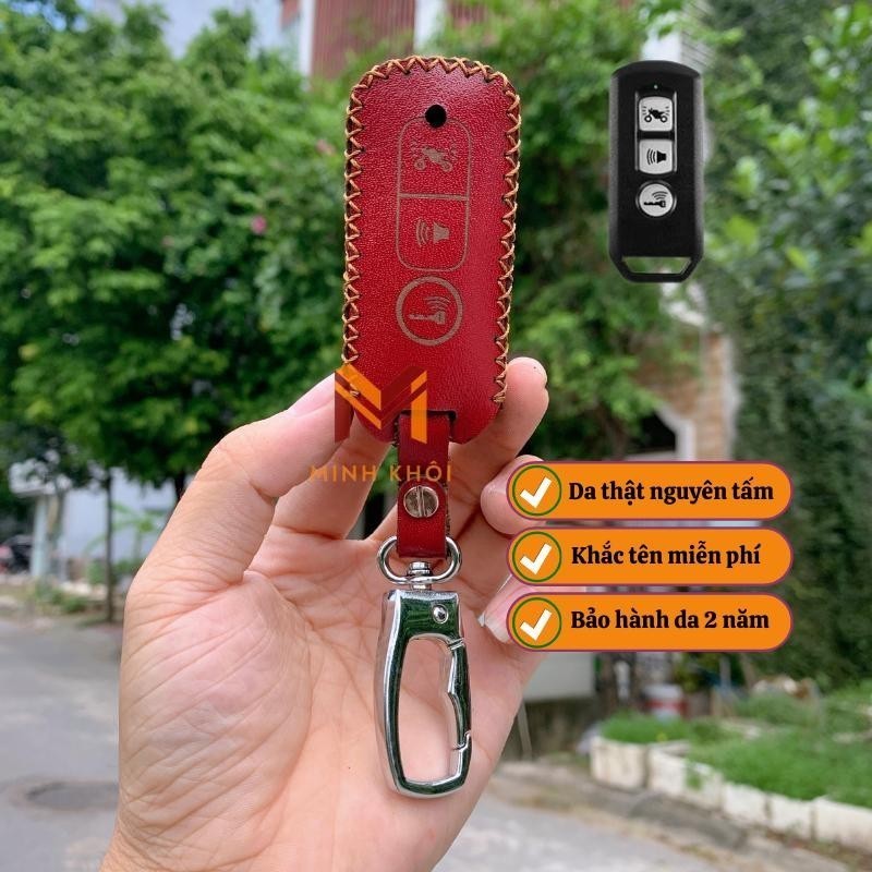 Bao da chìa khoá xe máy Honda SH, SH Mode, PCX bản cũ 3 nút da thật, khâu thủ công Móc Khoá Móc Khóa