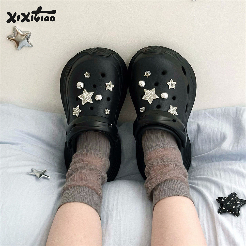 XIXITIAO Dép Đế Dày Dép Nữ Thoải Mái Đế Mềm Mùa Hè Độc Đáo Sinh Viên Đi Biển