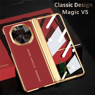 Vỏ gấp mạ chân không sang trọng Honor Magic V5 V3 Vỏ da PU chống vân tay Kính mặt trước