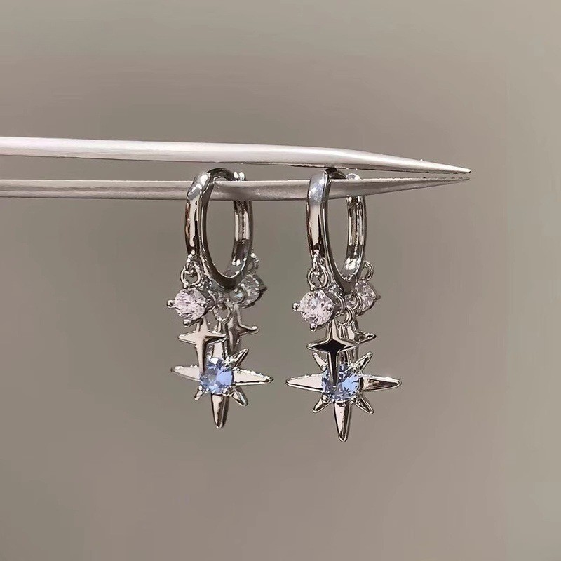 Bông tai stud quà tặng cao cấp khảm zircon màu xanh