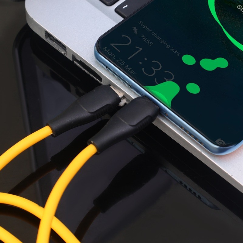 Cáp sạc USB-C di động 60W - Dây truyền dữ liệu Type-C hai đầu - Phụ kiện sạc màu vàng thực tế