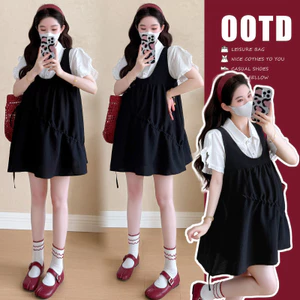 Bộ đồ bà bầu gồm váy dây rút cổ điển và áo sơ mi trắng - Phù hợp mùa hè