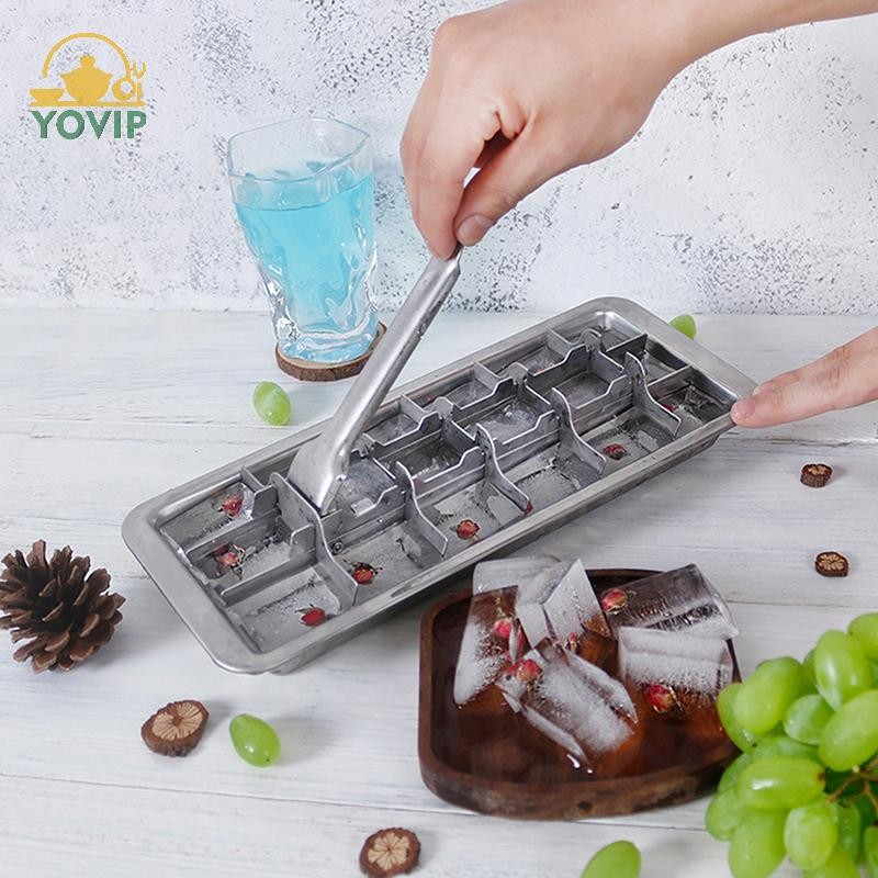 Khay inox YOVIP dùng cho tủ đông, khay đá kim loại có cần gạt, khay đá lấy cảm hứng từ VN cổ điển