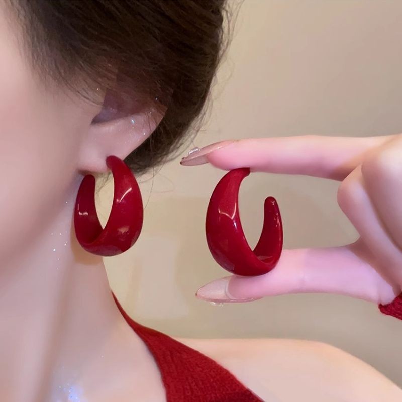 Bông tai hình chữ C màu xanh phong cách Hồng Kông dành cho nữ