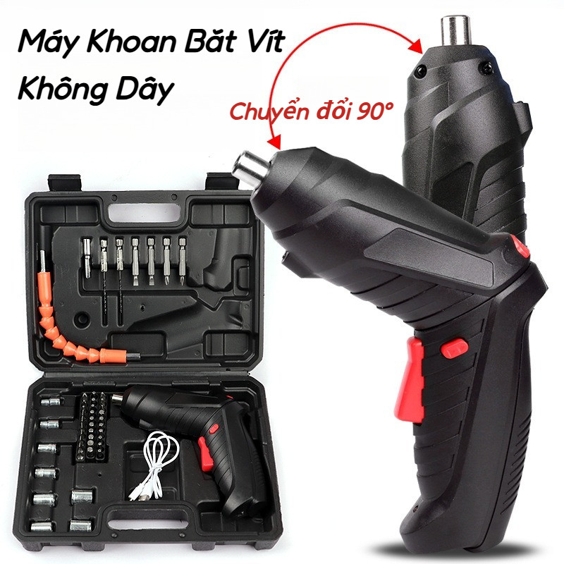 Máy Khoan Điện Không Dây Tuốc Nơ Vít Điện Không Dây Xoay 90°,Nhiều loại mũi khoan khác nhau