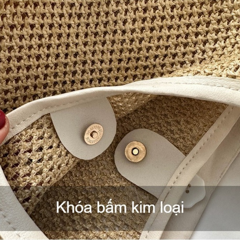 Túi cói dệt thủ công lưới xinh đi biển du lịch,kẹp nách to để được nhiều đồ,cho bạn gái