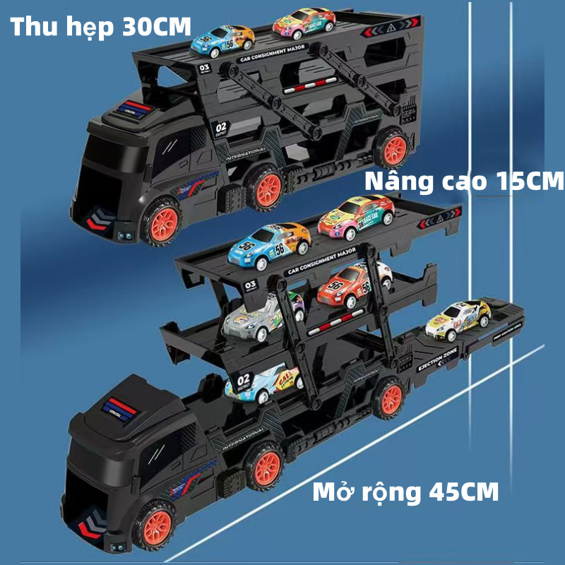 Đồ Chơi Ô Tô Xe Tải 3 Tầng, Tặng Kèm 6 Xe Hợp Kim, Mô Hình đường đua Xe Có Thể Gấp Gọn