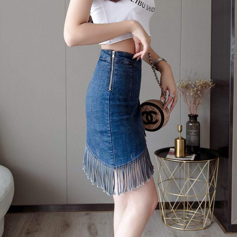 Cao Cấp Lưu Lượng Váy Denim Váy Nửa Chiều Dài Nữ Xuân Hè Chữ a Váy Hip-Packed Phiên Bản Hàn Quốc Quần Short Váy Giả Hai Mảnh Hợp Thời Trang