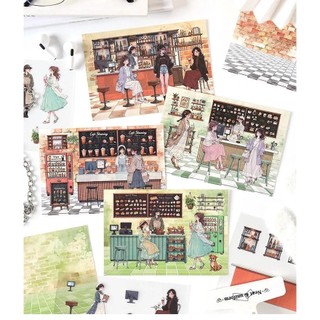 JIANWU Chiều Dòng Ánh Sáng Vintage Nhân Vật Phong Cảnh Chất Liệu Cắt Kéo Sổ Lưu Niệm PET Miếng Dán Sáng Tạo Tạp Chí Văn Phòng Phẩm