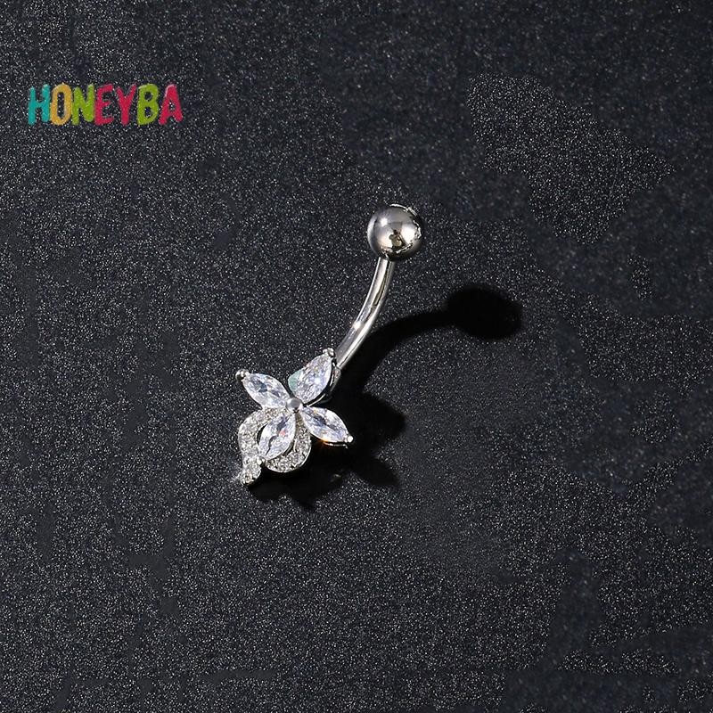 < Honeyba > Nhẫn rốn hoa bằng thép không gỉ Vòng xỏ lỗ rốn dành cho nữ Cô gái Nhẫn xỏ khuyên bụng gợi cảm Trang sức cơ thể