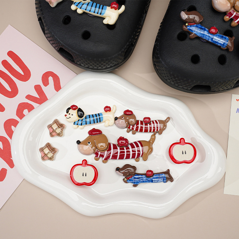 Thích hợp cho Crocs Apple Dachshund Puppy dễ thương, hoa giày cao cấp, phụ kiện lỗ khóa có thể tháo rời, ins