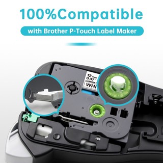 Băng nhãn TZe / TZ đen trắng, tương thích máy in nhãn Brother P-touch PT-H110 H105 H107B H108 P300BT CUBE D210, nhiều kích cỡ