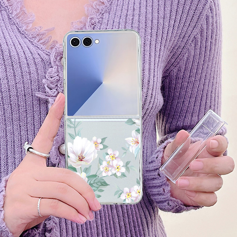 Hoa Họa Tiết Trong Suốt Ốp Lưng Điện Thoại Samsung Galaxy Z Flip 7 Flip 6 Flip 5 Flip 4 5G Full Bản Lề Cứng PC Gấp Bao Dành Cho Samsung Z Flip7 Flip6 Flip5 Flip4 Flip3