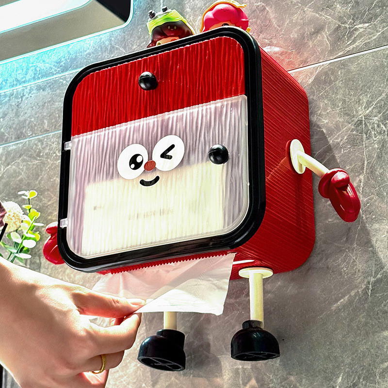 Hộp Đựng Giấy Vệ Sinh Dán Tường Nhà Tắm Hình Mặt Cười Có Nắp Chống Nước Kèm Kệ Đựng Đồ Đa Năng