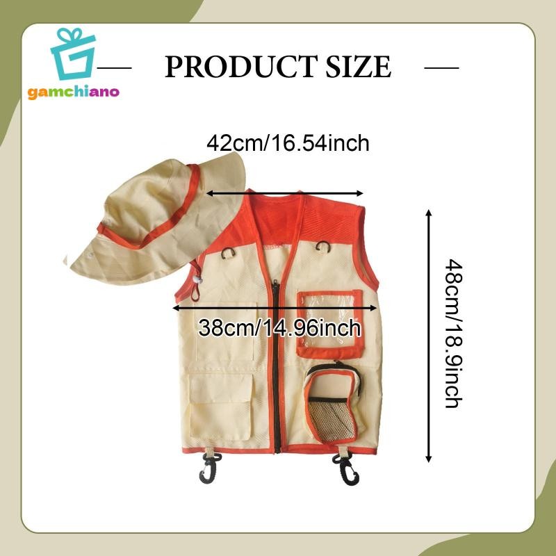 Gamchiano Trẻ Em Explorer Vest Và Mũ Hàng Hóa Áo Vest Và Mũ Cho Bé Trai Bé Gái Trẻ Em Trang Phục Cho Công Viên Ranger Cổ Sinh Vật Học Câu Cá Cắm Trại