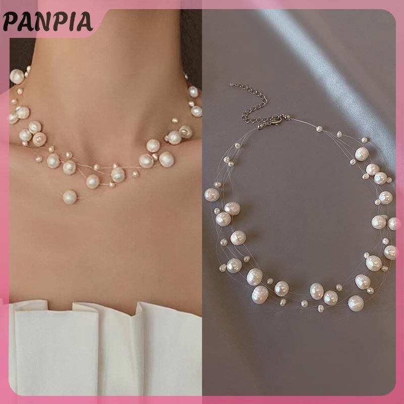 PANPIA-Pháp Phong Cách Nhẹ Sang Trọng Thanh Lịch Niche Thiết Kế Ngọc Trai Nhiều Lớp Mặt Dây Chuyền Vòng Cổ Thời Trang Nữ Ngọt Ngào Phụ Kiện Trang Sức Quà Tặng