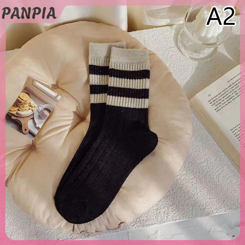 PANPIA-Áo Len Giữa Sọc Mùa Đông Tất Nữ Dày Sang Trọng Giữ Ấm Tất Unisex Thoáng Khí Dài Giữ Nhiệt Giữ Nhiệt