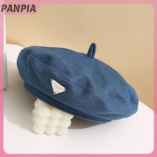 PNPIA-Denim Beret Nữ Mỏng Trơn Hình Bát Giác Newsboy Anh Retro Internet Người Nổi Tiếng Nữ Họa Sĩ Tour Chống Nắng Mũ